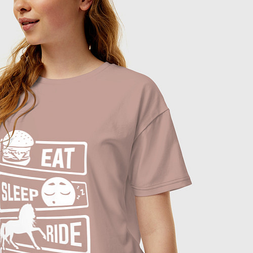 Женская футболка оверсайз Еда сон верховая езда / Пыльно-розовый – фото 3