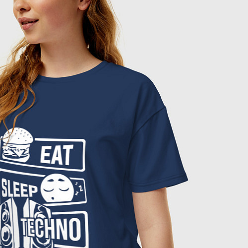 Женская футболка оверсайз Еда сон техно / Тёмно-синий – фото 3