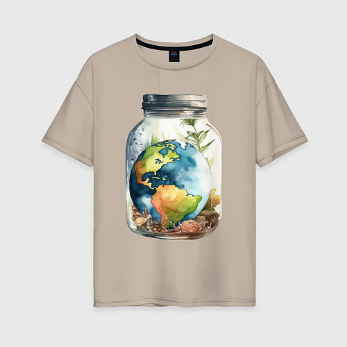 Женская футболка оверсайз Мир в банке - Земля / Миндальный – фото 1