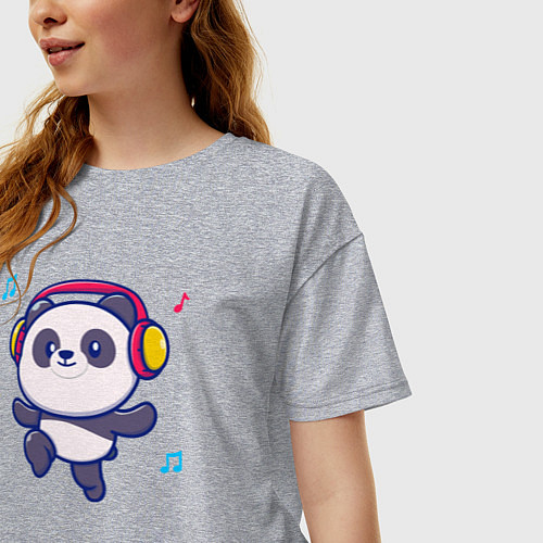 Женская футболка оверсайз Music panda / Меланж – фото 3