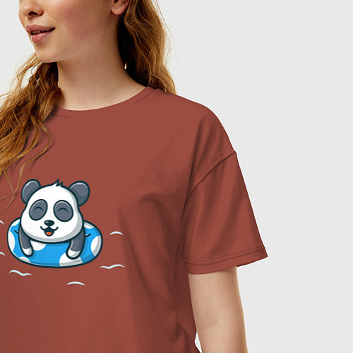 Женская футболка оверсайз Панда на чиле / Кирпичный – фото 3
