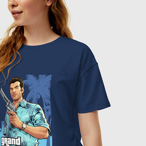 Женская футболка оверсайз GTA - Томми Версетти / Тёмно-синий – фото 3
