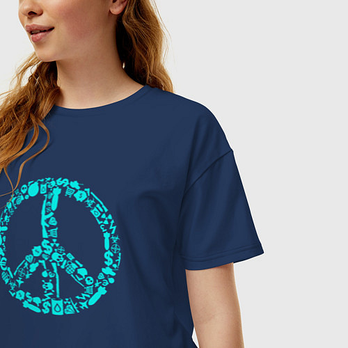 Женская футболка оверсайз Peace life / Тёмно-синий – фото 3