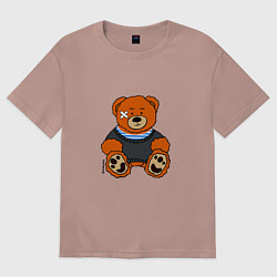 Футболка оверсайз женская Медведь Вова с пластырем, цвет: пыльно-розовый