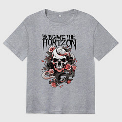 Футболка оверсайз женская Bring Me the Horizon - A skull with roses, цвет: меланж
