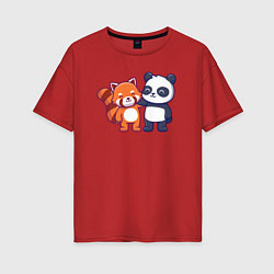 Футболка оверсайз женская Милые панды, цвет: красный