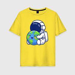 Футболка оверсайз женская Космонавт и Земля, цвет: желтый