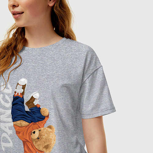 Женская футболка оверсайз Плюшевый медвежонок танцор / Меланж – фото 3