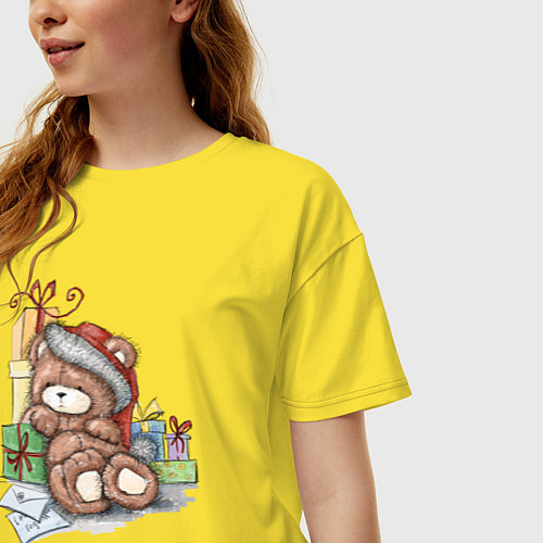 Женская футболка оверсайз Мишка с подарками / Желтый – фото 3