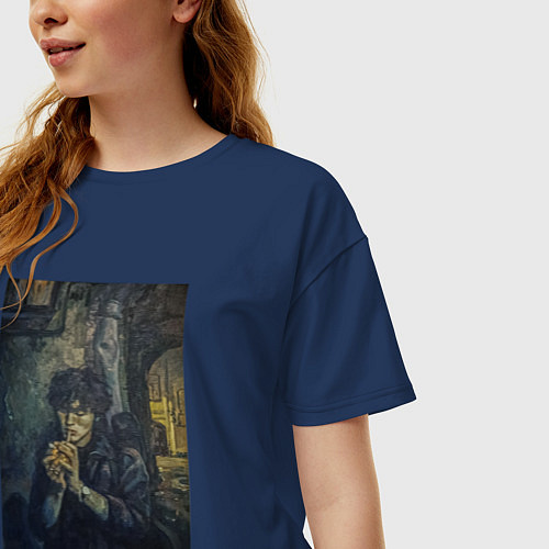 Женская футболка оверсайз Виктор Цой картина / Тёмно-синий – фото 3