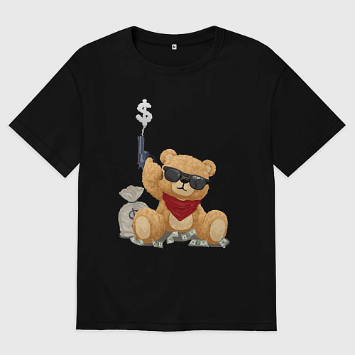 Женская футболка оверсайз Плюшевый медвежонок гангстер / Черный – фото 1