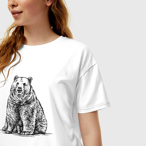Женская футболка оверсайз Медведь сидящий / Белый – фото 3