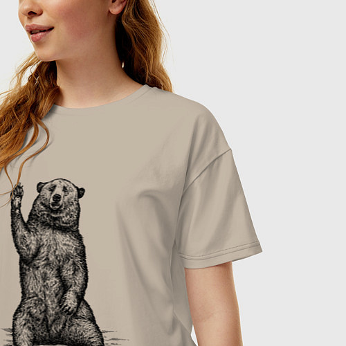 Женская футболка оверсайз Медведь приветливый / Миндальный – фото 3