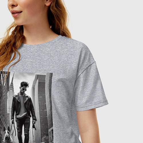 Женская футболка оверсайз Чувак с бультерьером - Нью-Йорк / Меланж – фото 3