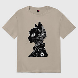 Футболка оверсайз женская Кибер кошечка - аниме, цвет: миндальный