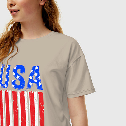 Женская футболка оверсайз America flag / Миндальный – фото 3