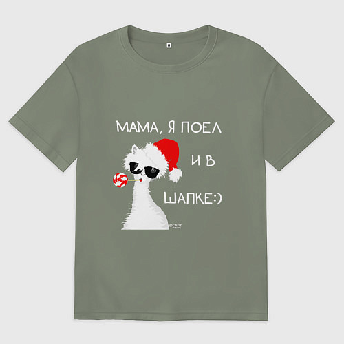 Женская футболка оверсайз Мем лама: мама я поел и в шапке / Авокадо – фото 1