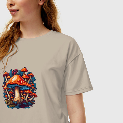 Женская футболка оверсайз Сказочные грибы / Миндальный – фото 3