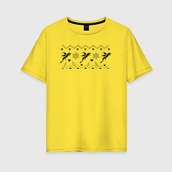 Футболка оверсайз женская Геометрический узор из черных летящих драконов и с, цвет: желтый