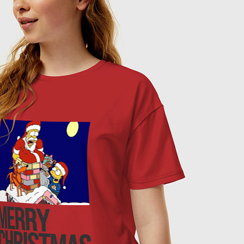 Женская футболка оверсайз Merry Christmas Simpsons / Красный – фото 3