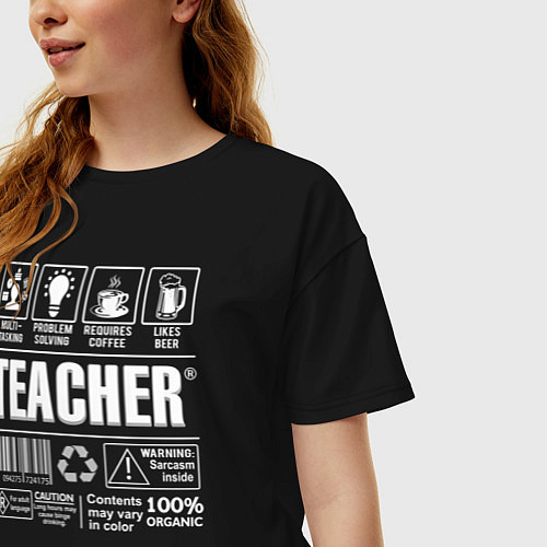 Женская футболка оверсайз Многозадачный учитель / Черный – фото 3