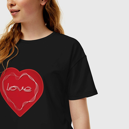 Женская футболка оверсайз Сердце тонкая геометрия / Черный – фото 3