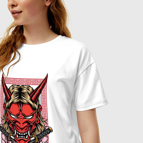 Женская футболка оверсайз Демон Они маска / Белый – фото 3