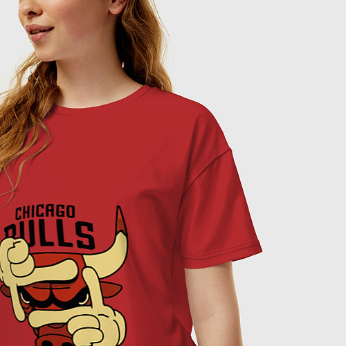 Женская футболка оверсайз Bulls logo with hands / Красный – фото 3