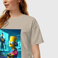 Футболка оверсайз женская Bart Simpson is an avid gamer, цвет: миндальный — фото 2