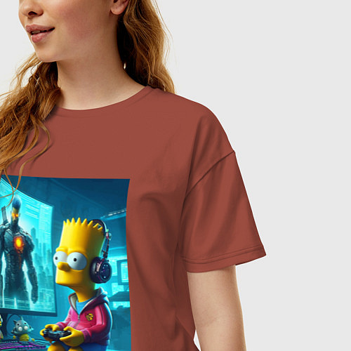 Женская футболка оверсайз Bart Simpson is an avid gamer / Кирпичный – фото 3