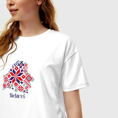 Женская футболка оверсайз Belarus орнамент / Белый – фото 3
