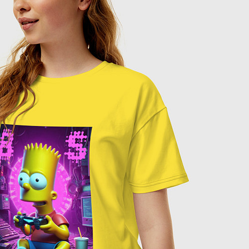 Женская футболка оверсайз Bart Simpson - cool gamer / Желтый – фото 3