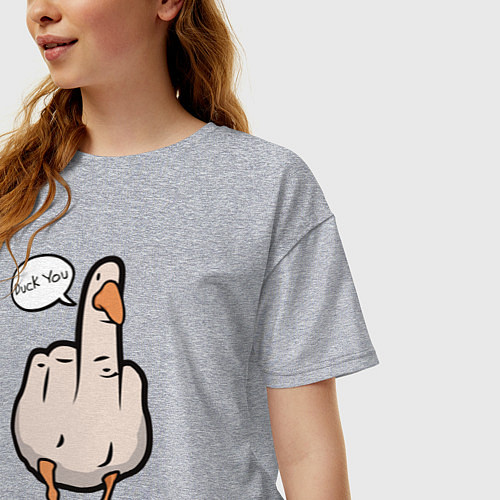 Женская футболка оверсайз Duck you - фак ю / Меланж – фото 3