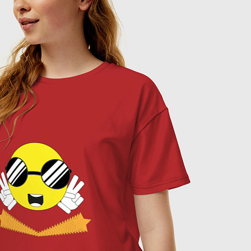 Женская футболка оверсайз Смайлик в очках / Красный – фото 3