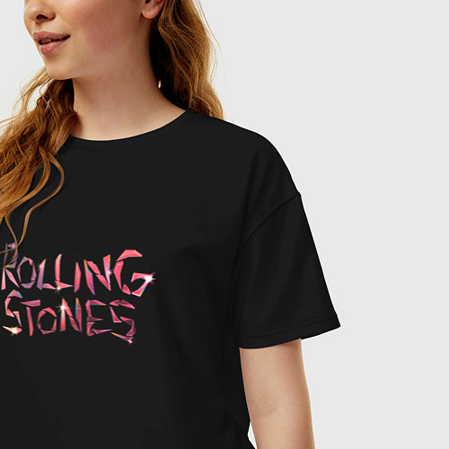 Женская футболка оверсайз The Rolling Stones - logo / Черный – фото 3
