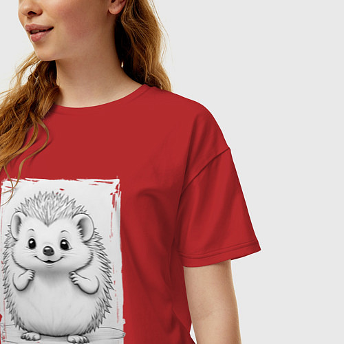 Женская футболка оверсайз Пухлый ежик / Красный – фото 3