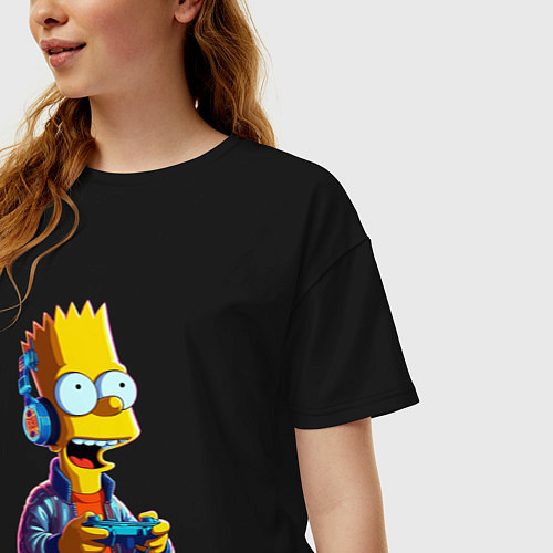 Женская футболка оверсайз Bart is an avid gamer / Черный – фото 3