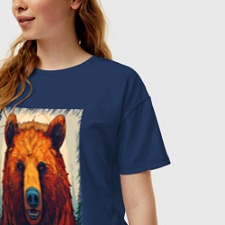 Футболка оверсайз женская Медведь в лесу рычит, цвет: тёмно-синий — фото 2
