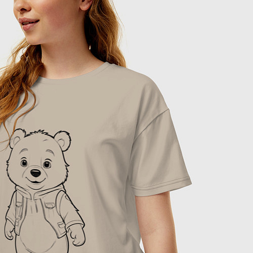 Женская футболка оверсайз Медвежонок стоит / Миндальный – фото 3