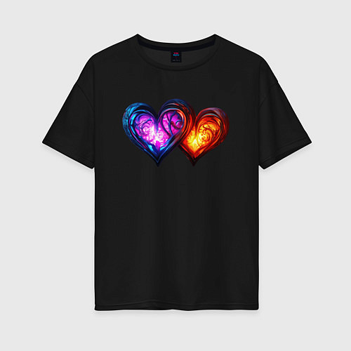 Женская футболка оверсайз Горящие сердца / Черный – фото 1
