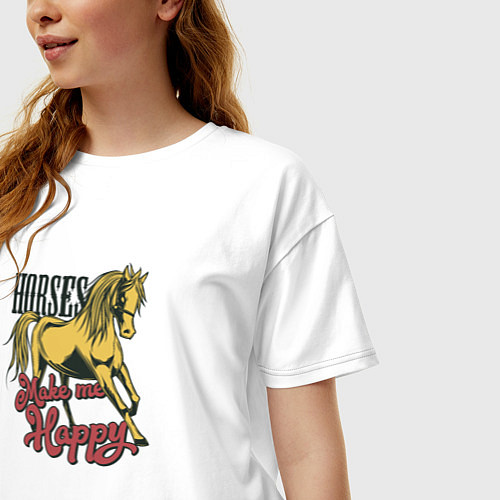Женская футболка оверсайз Счастливая лошадь / Белый – фото 3