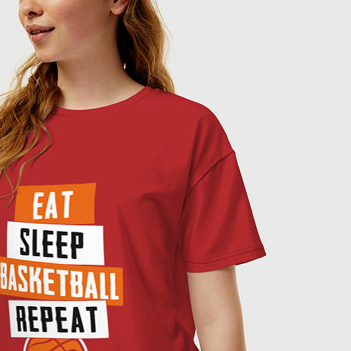 Женская футболка оверсайз Eat sleep basketball / Красный – фото 3