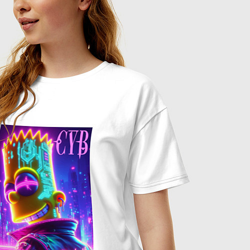 Женская футболка оверсайз Cyber Bart - neon glow / Белый – фото 3