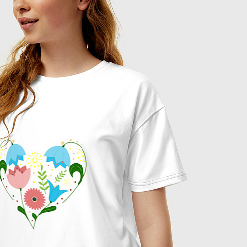 Женская футболка оверсайз Цветочное сердце / Белый – фото 3
