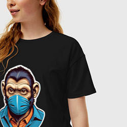 Футболка оверсайз женская Портрет обезьяны в маске, цвет: черный — фото 2
