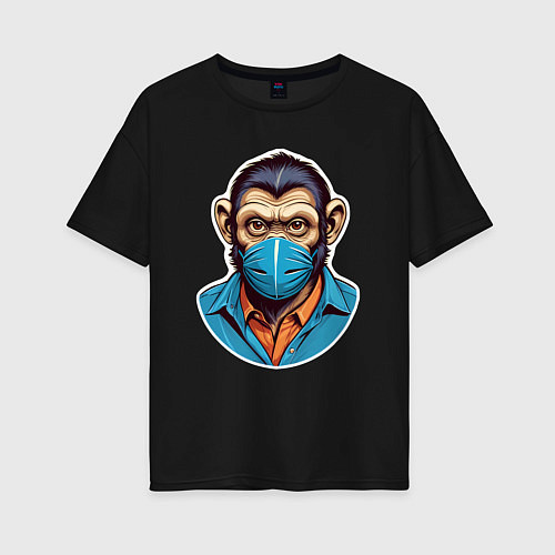 Женская футболка оверсайз Портрет обезьяны в маске / Черный – фото 1