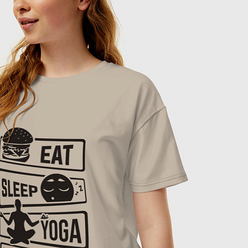 Женская футболка оверсайз Eat sleep yoga repeat / Миндальный – фото 3