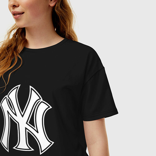 Женская футболка оверсайз New York yankees - baseball logo / Черный – фото 3