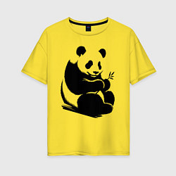 Футболка оверсайз женская Сидящая чёрная панда с бамбуком, цвет: желтый