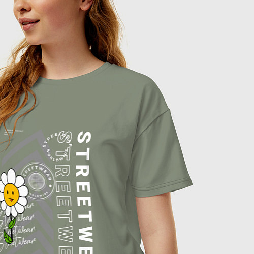 Женская футболка оверсайз Ромашка streetwear / Авокадо – фото 3